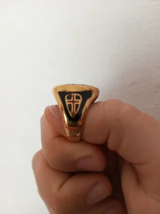 Anillo Acero Dorado Hombre Cruz Templaria