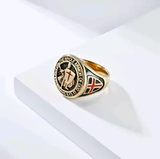 Anillo Acero Dorado Hombre Cruz Templaria