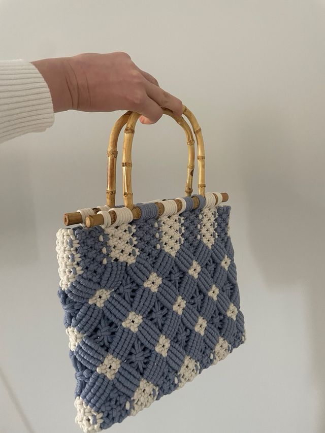 Bolso Macramé con Asas de Bambú