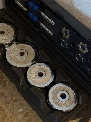 Barra y Mancuernas Cromadas 2 cajas de 80kg