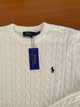 Jersey Polo Ralph Lauren Blanco Punto Trenzado