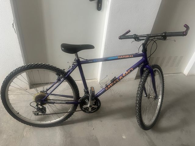 Bicicletas de montaña azul y morada