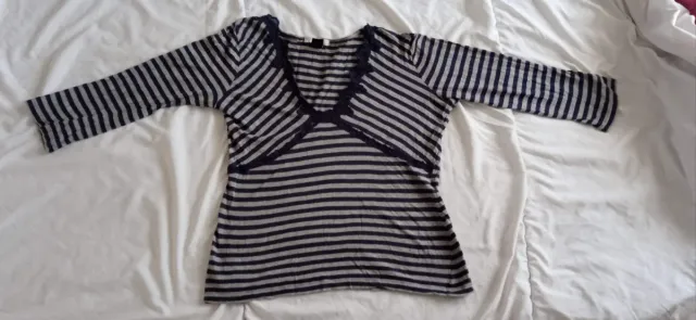 Top Mango Rayas Azul y Gris Talla M