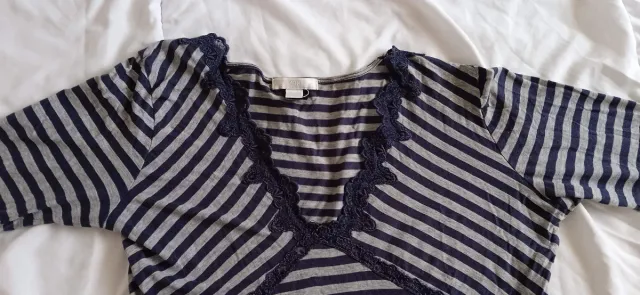 Top Mango Rayas Azul y Gris Talla M