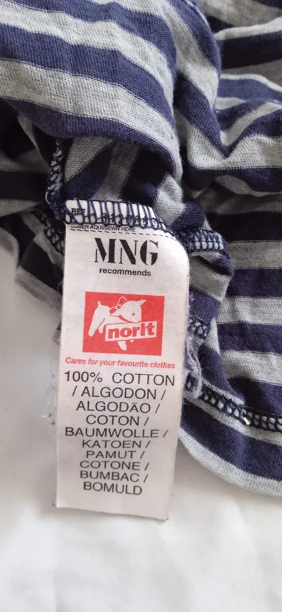 Top Mango Rayas Azul y Gris Talla M