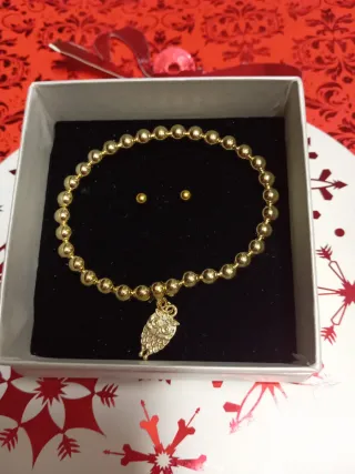Conjunto Pulsera y Pendientes Buho Baño Oro