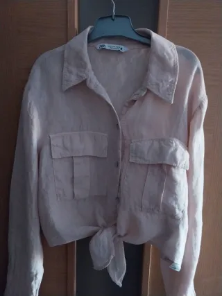 Camisa lino Zara rosa