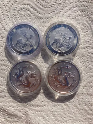 Lote 4 Monedas Plata Dragón China 1 Onza 2025