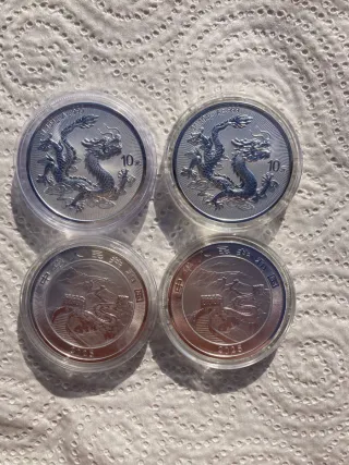 Lote 4 Monedas Plata Dragón China 1 Onza 2025