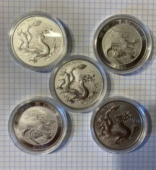 Lote 4 Monedas Plata Dragón China 1 Onza 2025