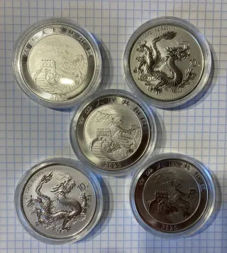 Lote 4 Monedas Plata Dragón China 1 Onza 2025