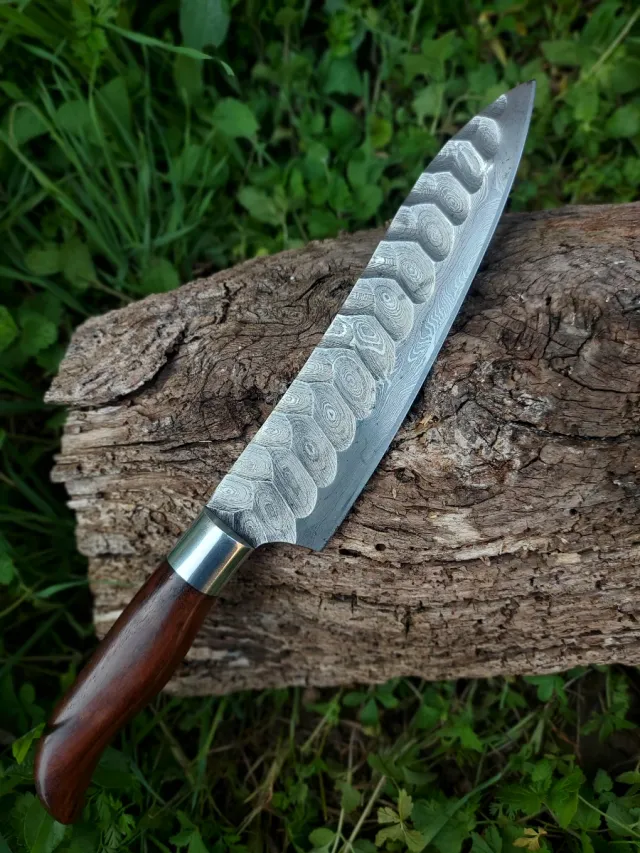 Coltello Cuoco in Acciaio Damasco Forgiato