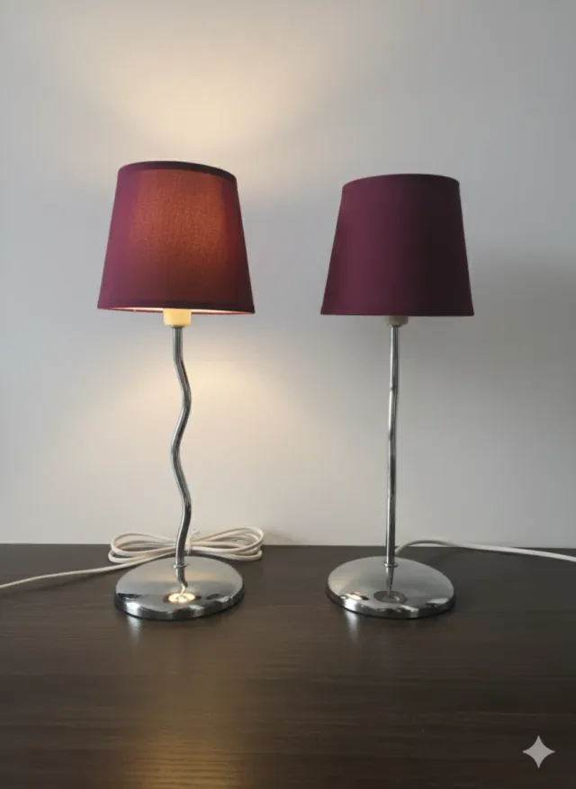 Juego 2 lámparas de noche moradas y plateadas
