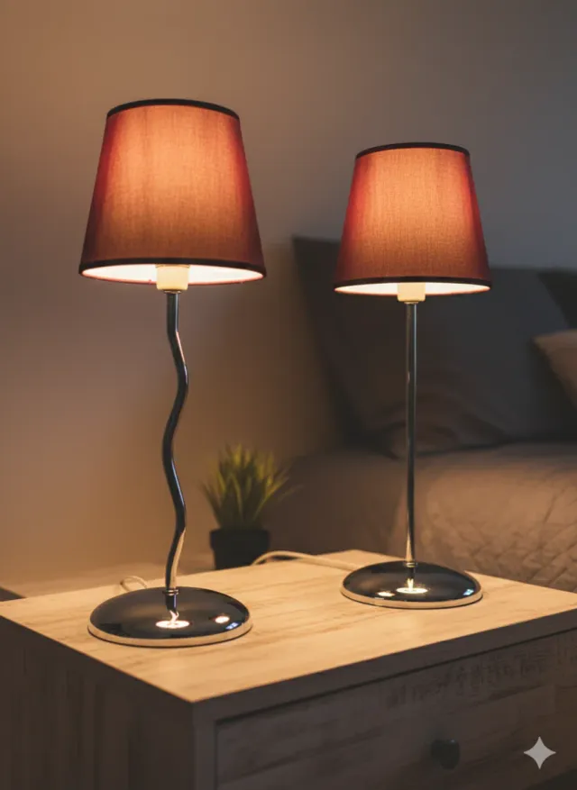 Juego 2 lámparas de noche moradas y plateadas