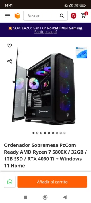 PC Gaming Negro con Luces RGB