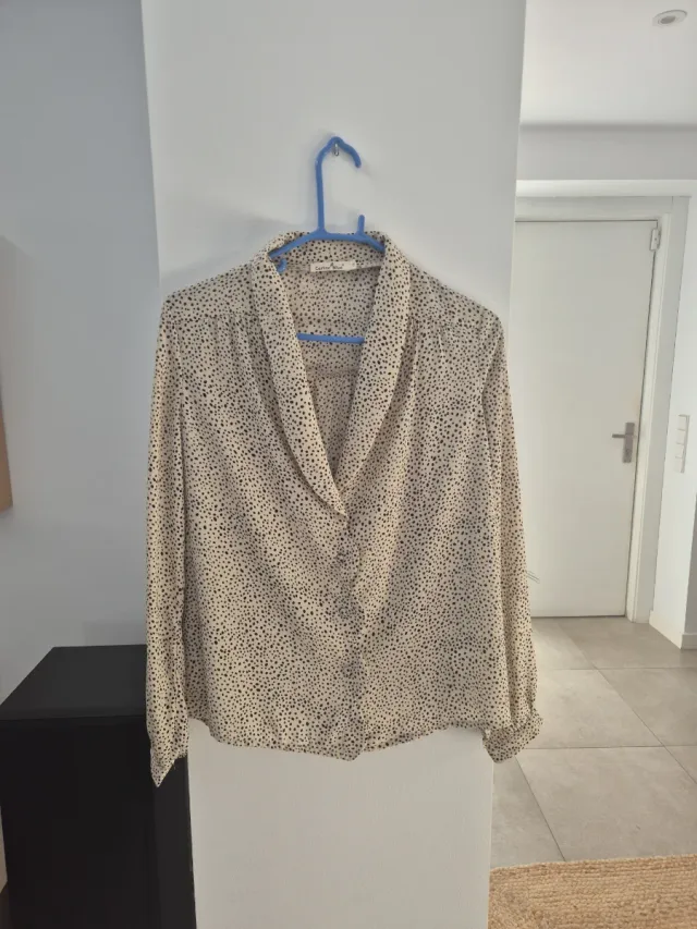 Vestido estampado lunares beige y negro