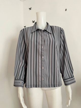 Camisa vintage rayas gris y marrón T. L