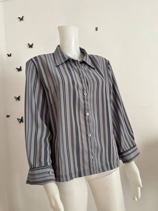 Camisa vintage rayas gris y marrón T. L