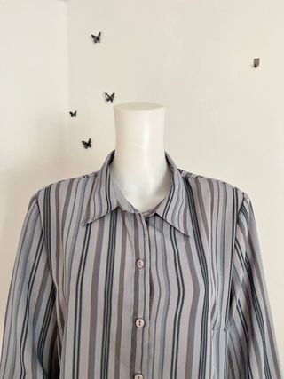 Camisa vintage rayas gris y marrón T. L
