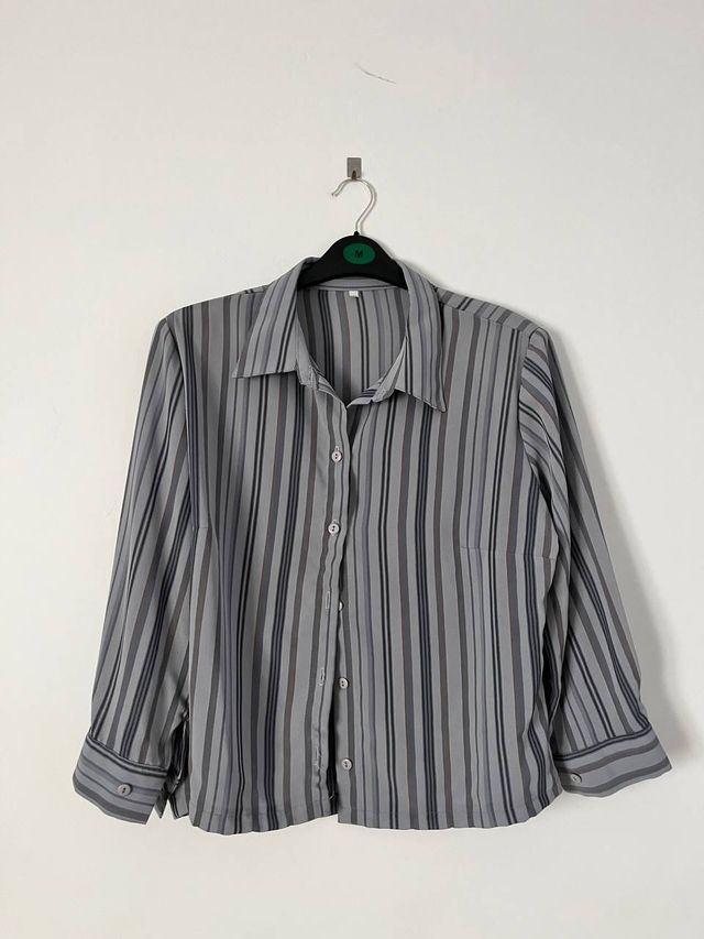 Camisa vintage rayas gris y marrón T. L