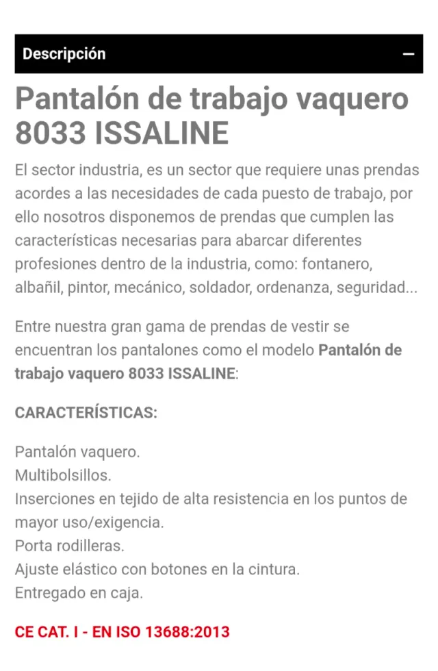 Pantalón Vaquero Trabajo Issaline 8033