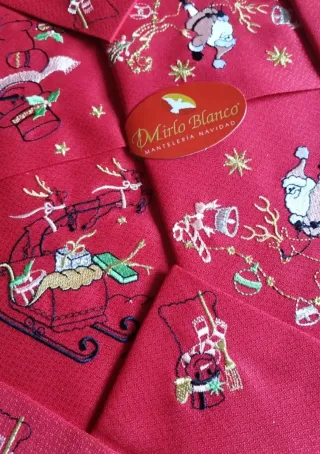 MANTELERIA ROJA TODA BORDADA 250cm.x12 SERVILLETAS