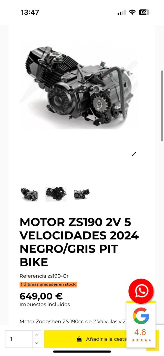 Motor Zongshen ZS190cc 2V 5 Velocidades