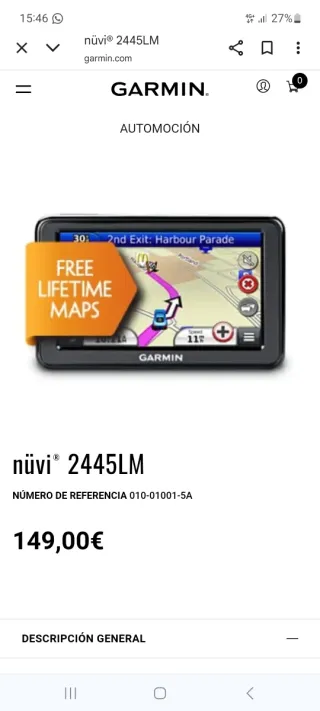 GPS Garmin nüvi 2445LM. Precio en tienda 149 euros