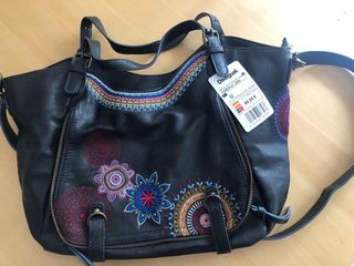 Bolso Desigual Negro Multicolor Bordado