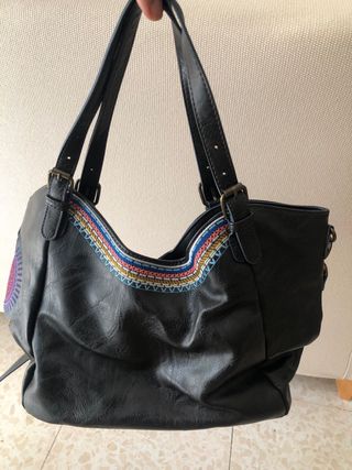 Bolso Desigual Negro Multicolor Bordado