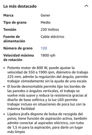 Lijadora de pared con LED y aspiración