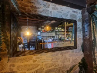 Espejo rústico moderno madera marrón y dorado