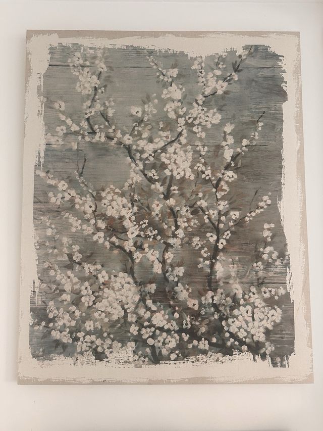 Cuadro flores algodón beige y gris