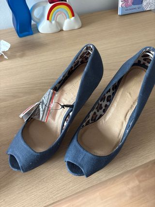 Zapatos Peep Toe Tacón Azul y Rosa