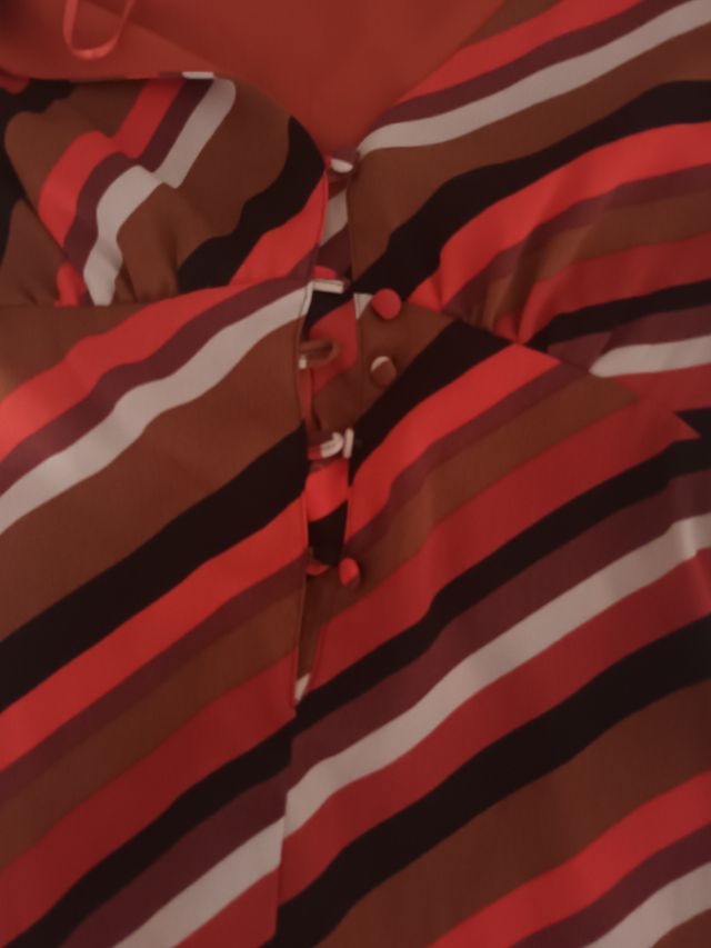 Vestido rayas marrón y rojo manga 3/4