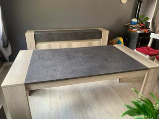 Mesa comedor y aparador madera oscura