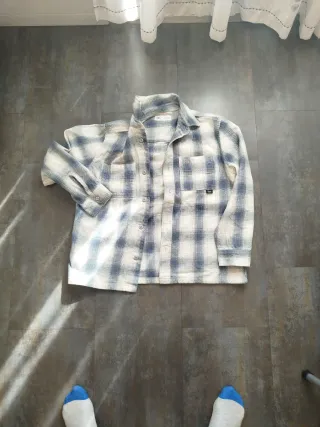 Camisa de paño Zara cuadros azul y blanco
