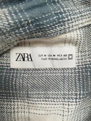 Camisa de paño Zara cuadros azul y blanco