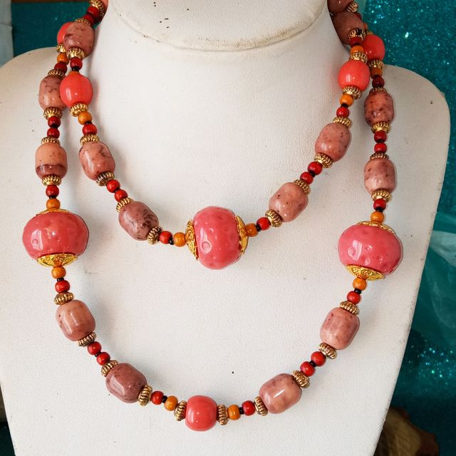 Collana Vintage Perle Rosa e Oro