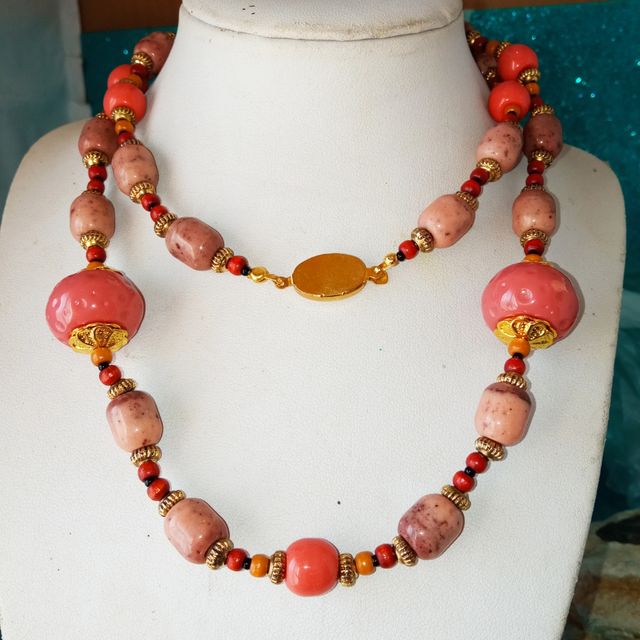 Collana Vintage Perle Rosa e Oro