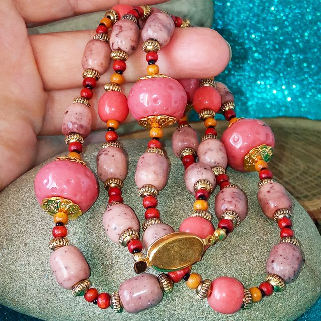 Collana Vintage Perle Rosa e Oro