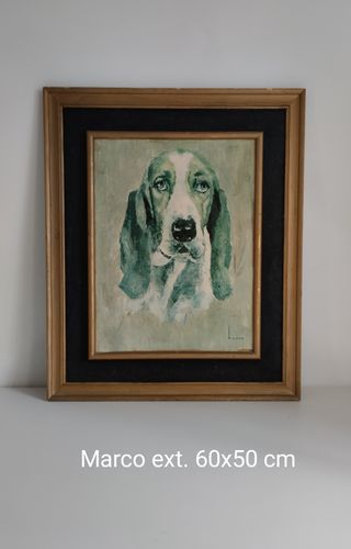 Cuadro vintage perro óleo 60x50 cm