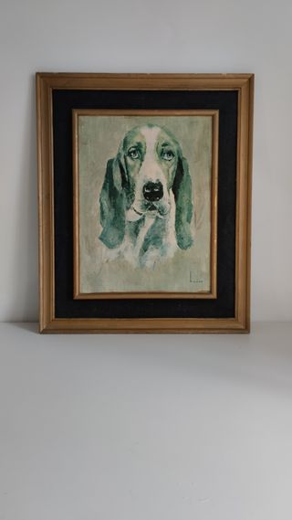 Cuadro vintage perro óleo 60x50 cm
