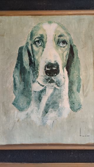Cuadro vintage perro óleo 60x50 cm