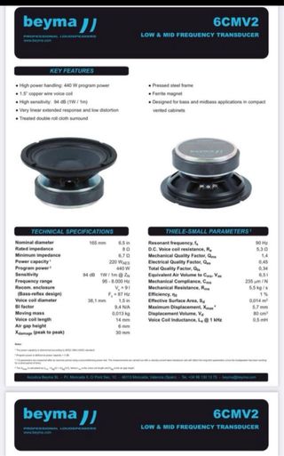 4 Altavoces Beyma 6CMV2 8 Ohm Nuevos