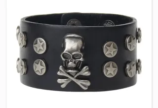 Bracciale in pelle da uomo Punk Rock Skull