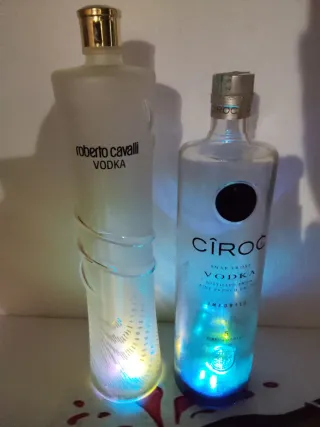 2 Bottiglie Vuote Magnum di Vodka Luminous Colorat