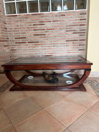 Mesa de centro grande de madera y cristal