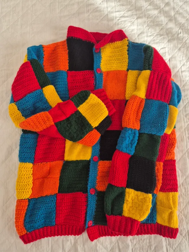 Giacca cardigan lana patchwork fatta a mano