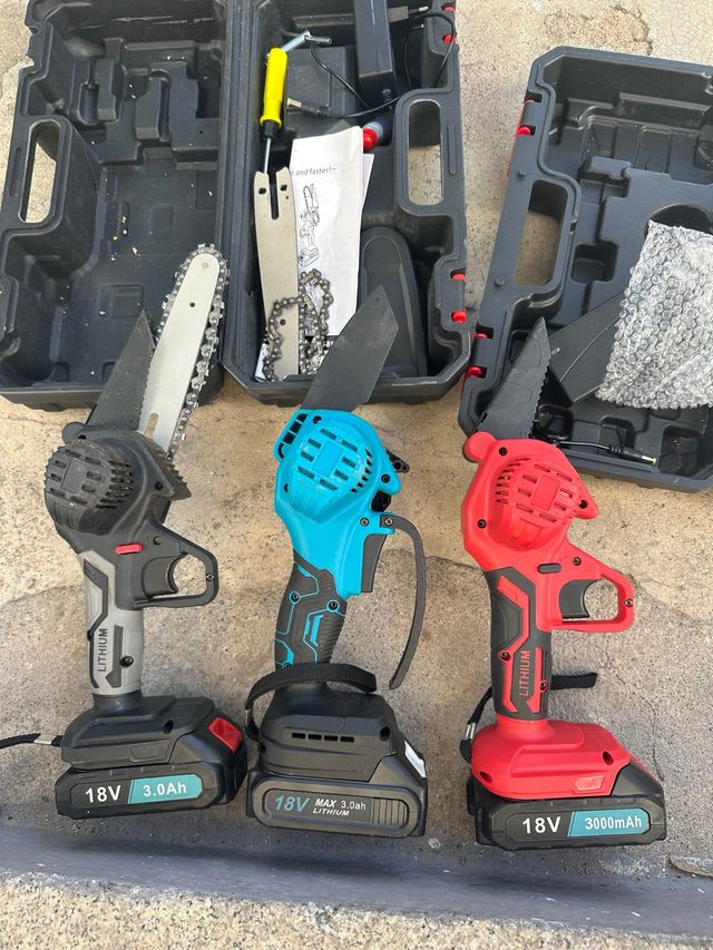 3 Mini Motoserras Elétricas a Bateria